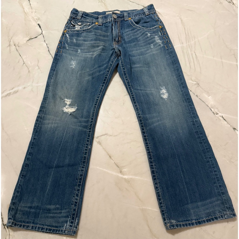 Vintage MEK Denim USA Mens 34x32 Distressed Straight Leg Jeans Medium Wash Y2K